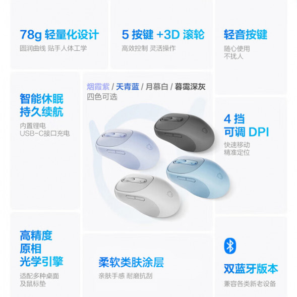 Lenovo Xiaoxin Mouse/Bluetooth Wireless Mouse Plus Dusk Dark Gray QXR1R48465