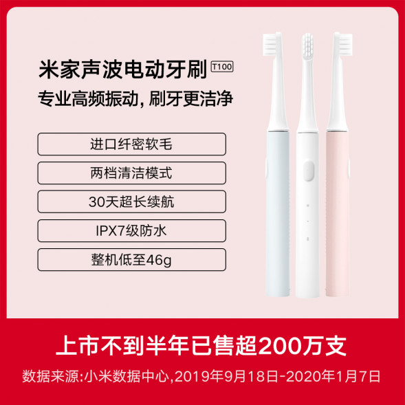 Xiaomi Mijia Sonic Electric Toothbrush T100 Pink 1 Pack 25142