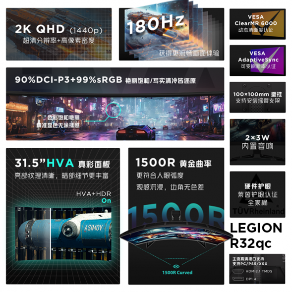 Lenovo Legion [Black Myth Wukong] 31.5-inch lifting and tilting gaming monitor R32qc-30 67C8GAS1CB